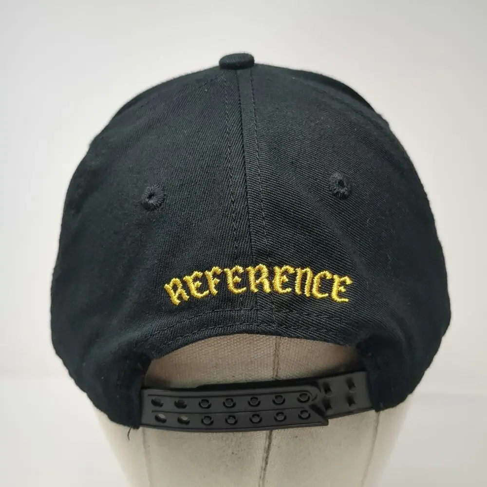Reference 5 Panel Black Hat One Size Graphic Brim Snapback Script Embroidery